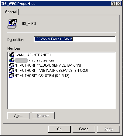 Go to Computer Management > Local Users and Groups >Groups>IIS WPG. Right click on IIS WPG and go to properties. Add domain service account.