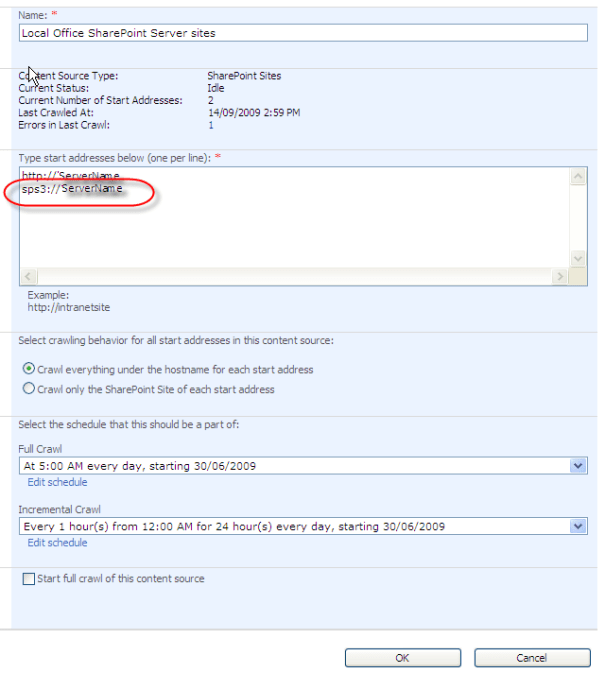 Content Search Connection Settings