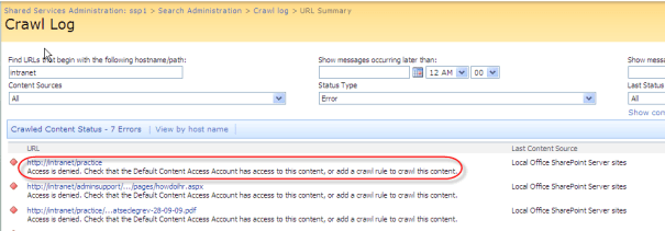 Crawl Access Denied Error