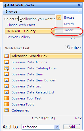 Import WebPart