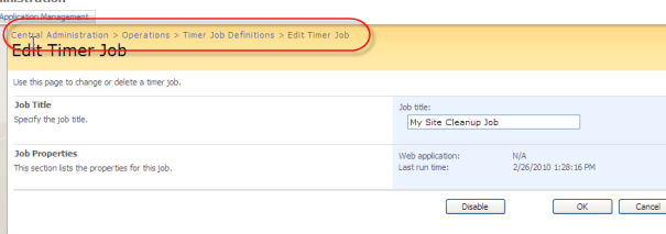 MySite clean up job screen