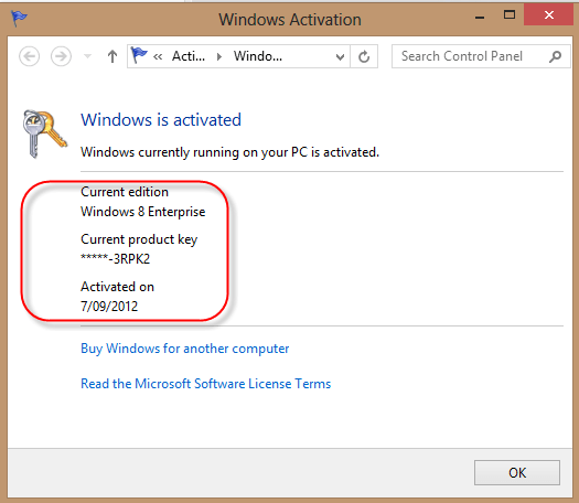 Windows 8 Activation Screen