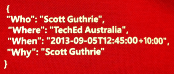 Scott Guthrie lunch polo shirt with JSON print as ticket